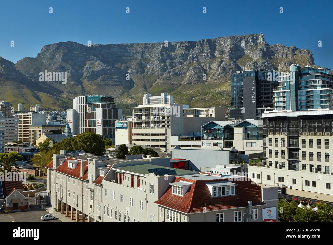 De Waterkant e Table Mountain, Città del Capo, Sud Africa Foto Stock