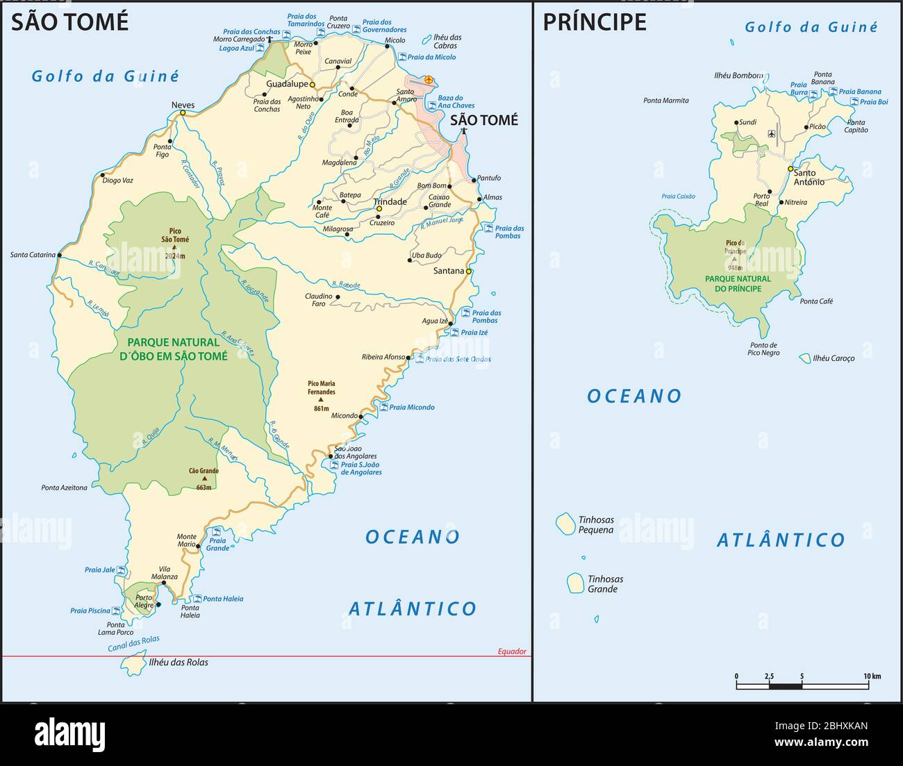 Mappa vettoriale dell'isola dell'Africa occidentale stato di Sao Tome e Principe Illustrazione Vettoriale
