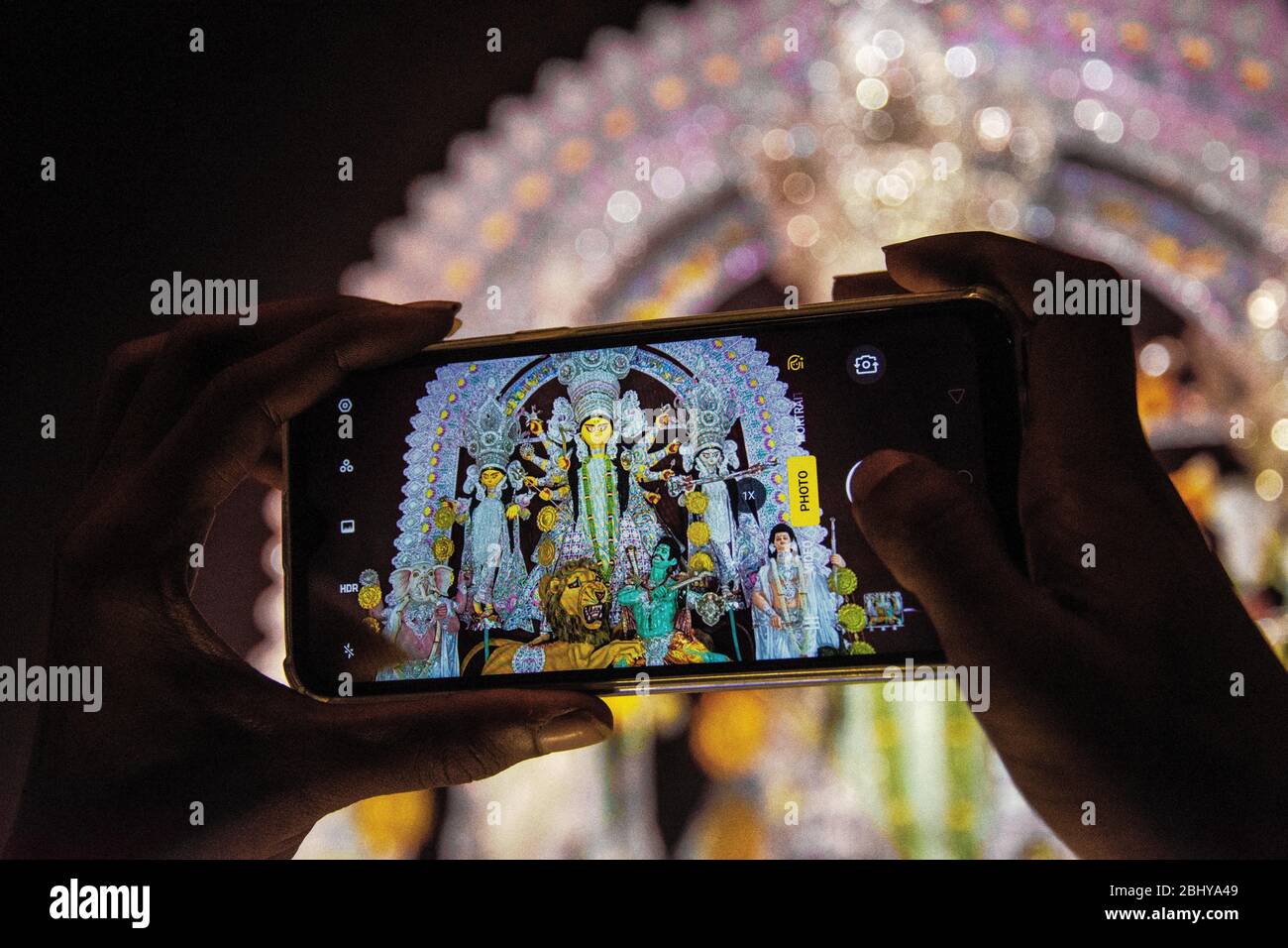 Durga è stato catturato con una fotocamera del telefono Foto Stock