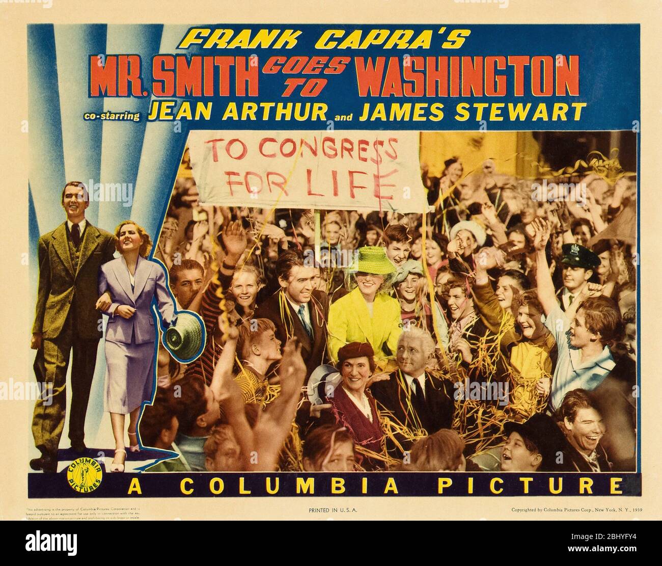 Smith va a Washington anno: 1939 USA Direttore: Frank Capra Jean Arthur, James Stewart Lobbycard Foto Stock