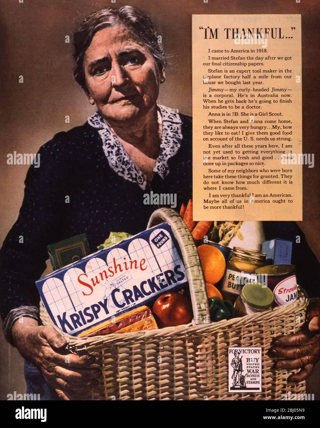 Pubblicità dei panettieri del biscotto del sole. Dicembre 1942, per Sunshine Krispy Cracker. Foto Stock