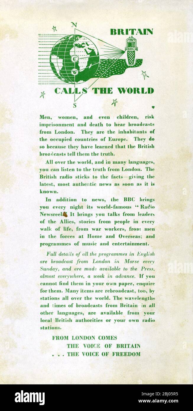 Libro di verdure di guerra - verdure per la Vittoria di Ambrose Heath. All'interno della copertina posteriore legge la Gran Bretagna chiama il mondo. - Foto Stock
