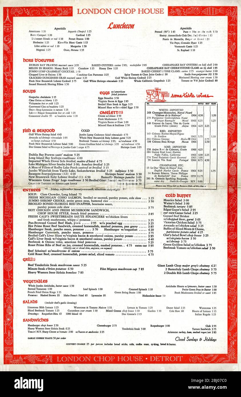 Collezione di menu - London Chop House - Detroit, Michigan, USA Foto Stock
