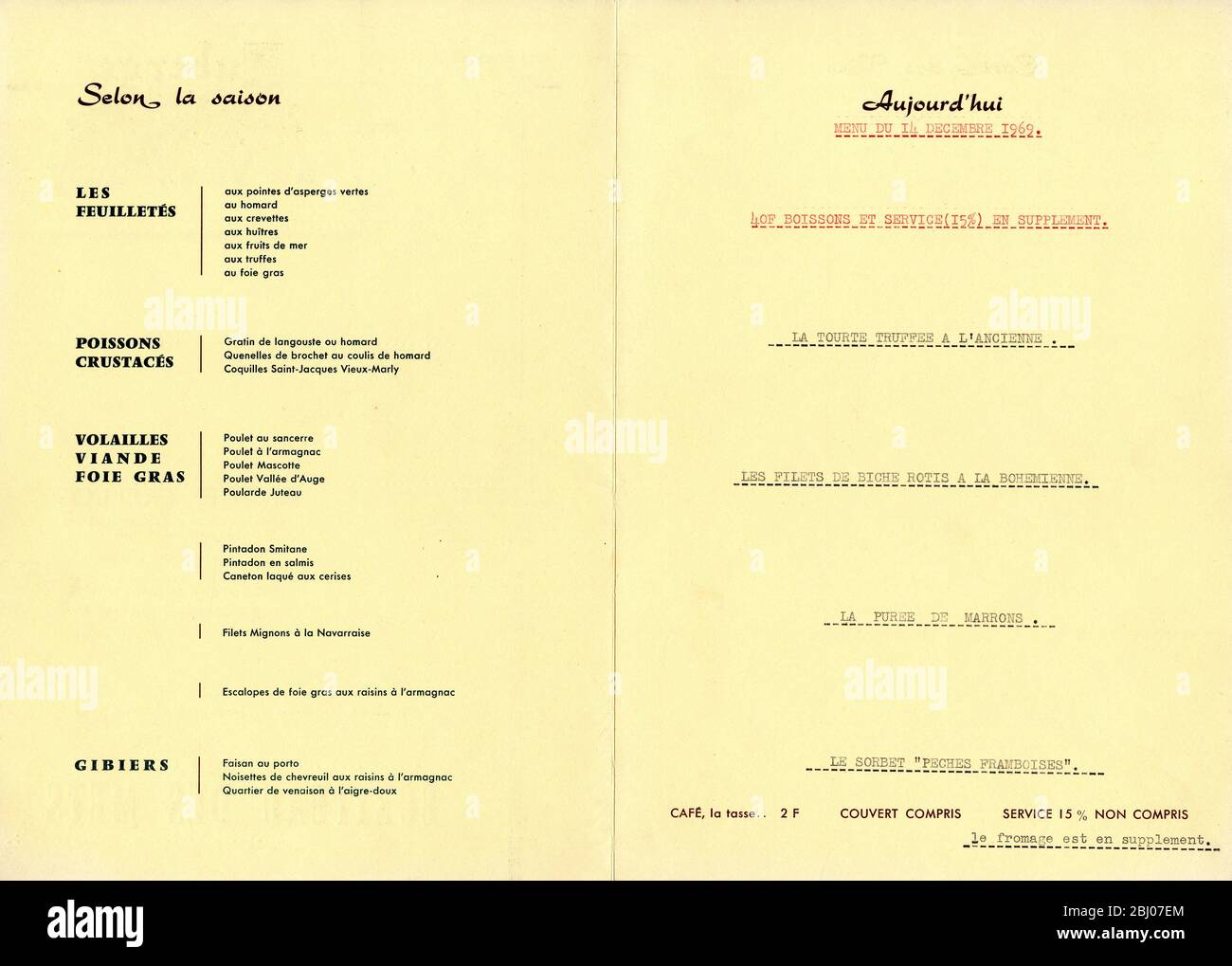 Carrier Collection of Menus - Auberge Du Vieux Marly - Marly-le-Roi, Francia Foto Stock