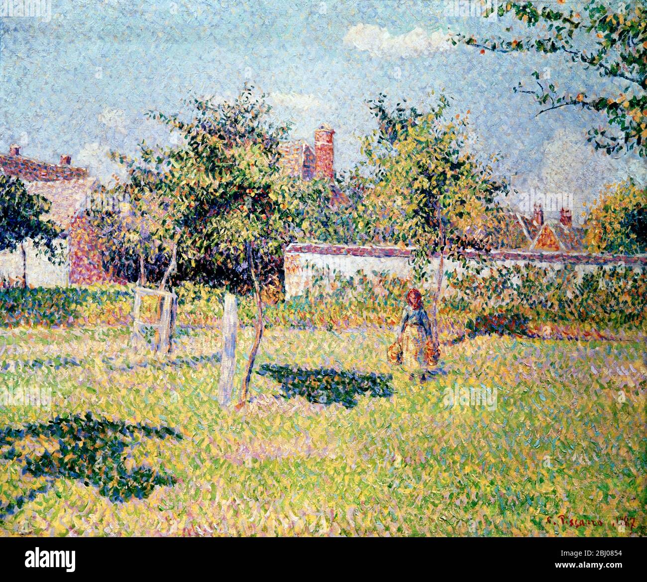 Orchard - 1879 - or - Donna nel prato a Eragny, primavera 1887 (olio su tela) - artista Pissarro, Camille (1831-1903) - Camille Pissarro (10 luglio 1830 - 13 novembre 1903) è stato un . - Location Musee d'Orsay, Parigi, Francia - Jeu de Paume, Parigi - å Foto Stock