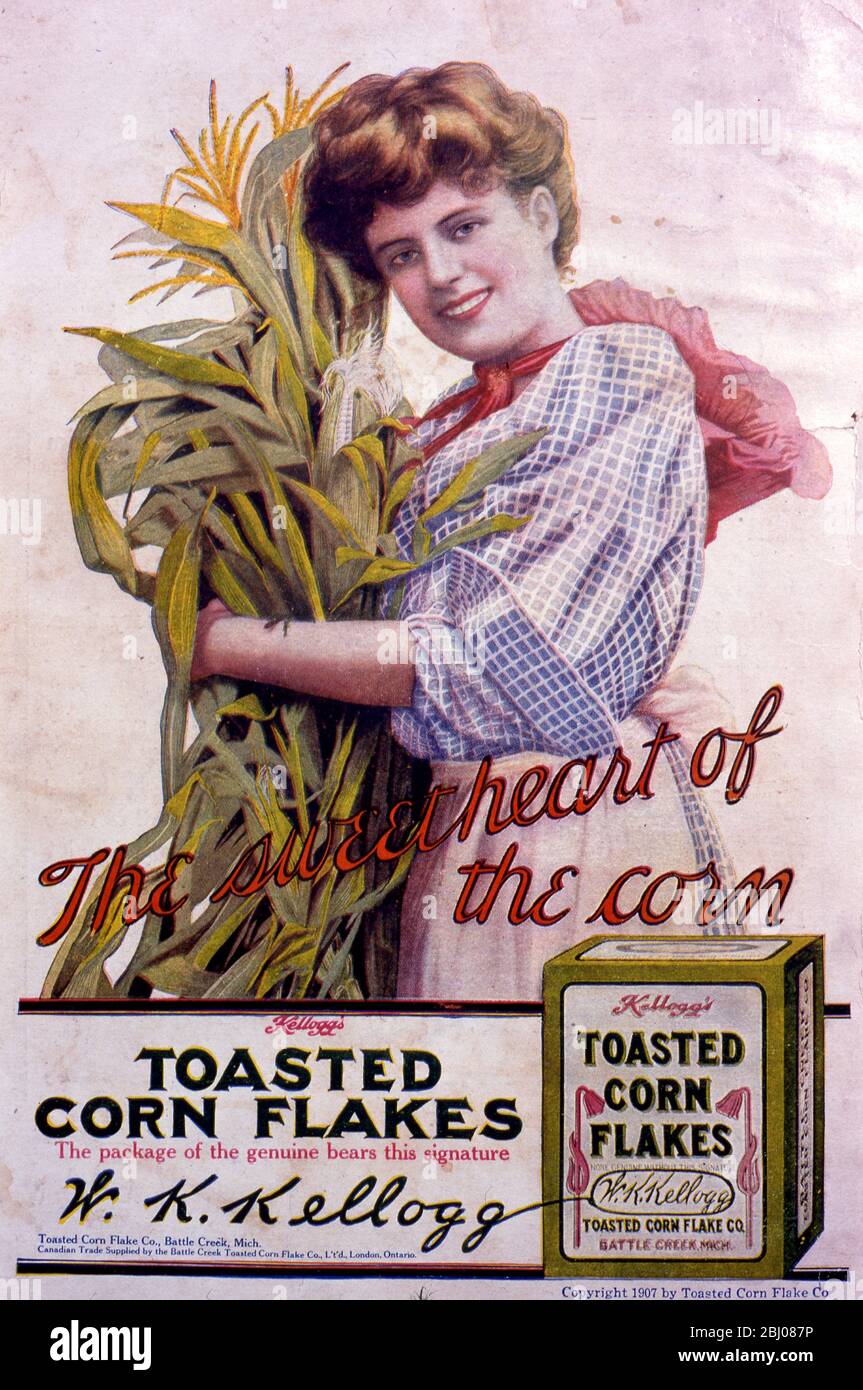 Pubblicità Kellogg cornflakes. 1908 Foto Stock