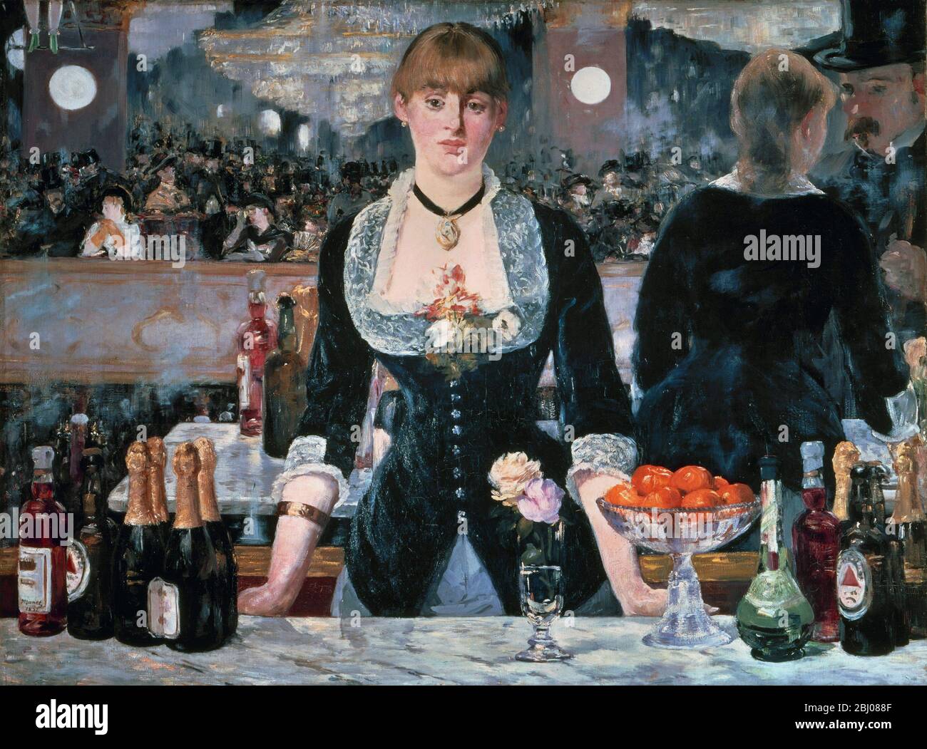 Un Bar al Folies-Bergere - un bar aux Folies Bergere - olio su tela di Edouard Manet, 1882 - dipinto ed esposto al Salone di Parigi nel 1882. Foto Stock