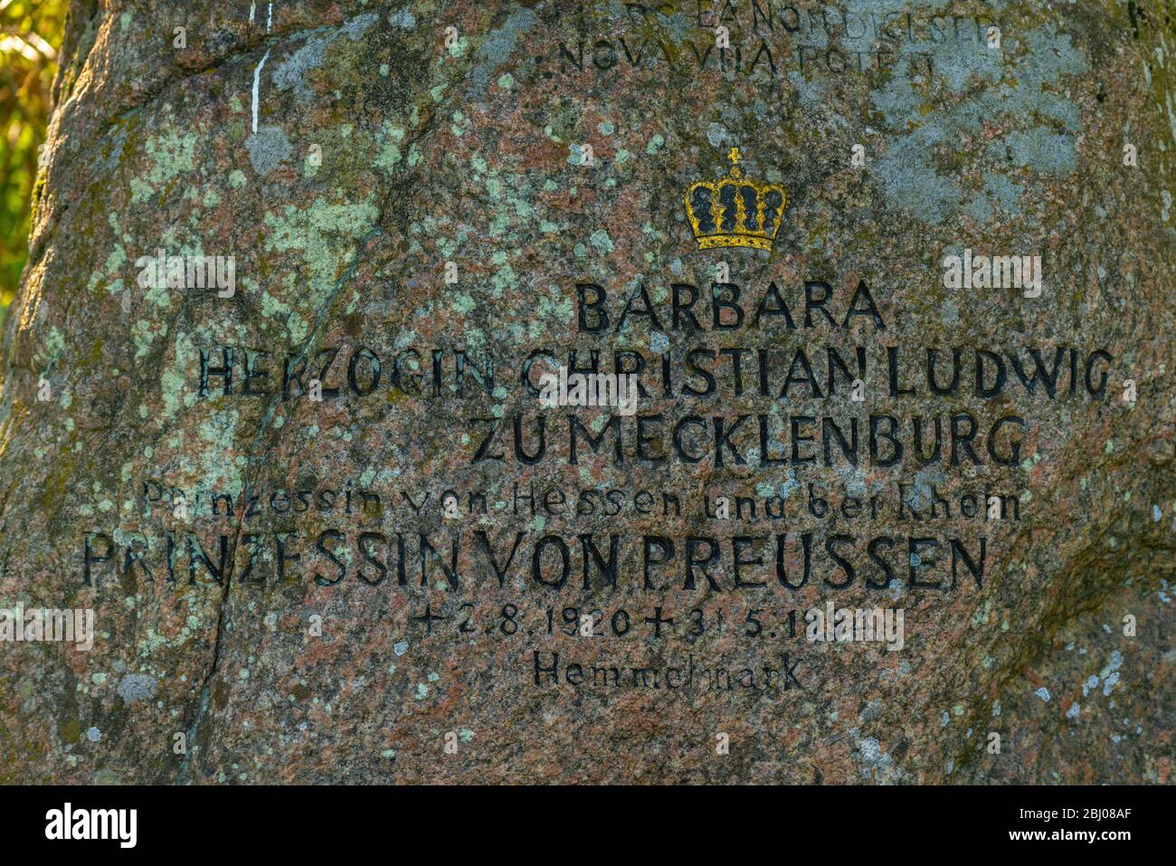 Pietra commemorativa Principessa di Prussia, Hemmelmark vicino a Eckernförde, Mar Baltico, Landscape Schwansen, Schleswig-Holstein, Germania del Nord, Europa centrale Foto Stock