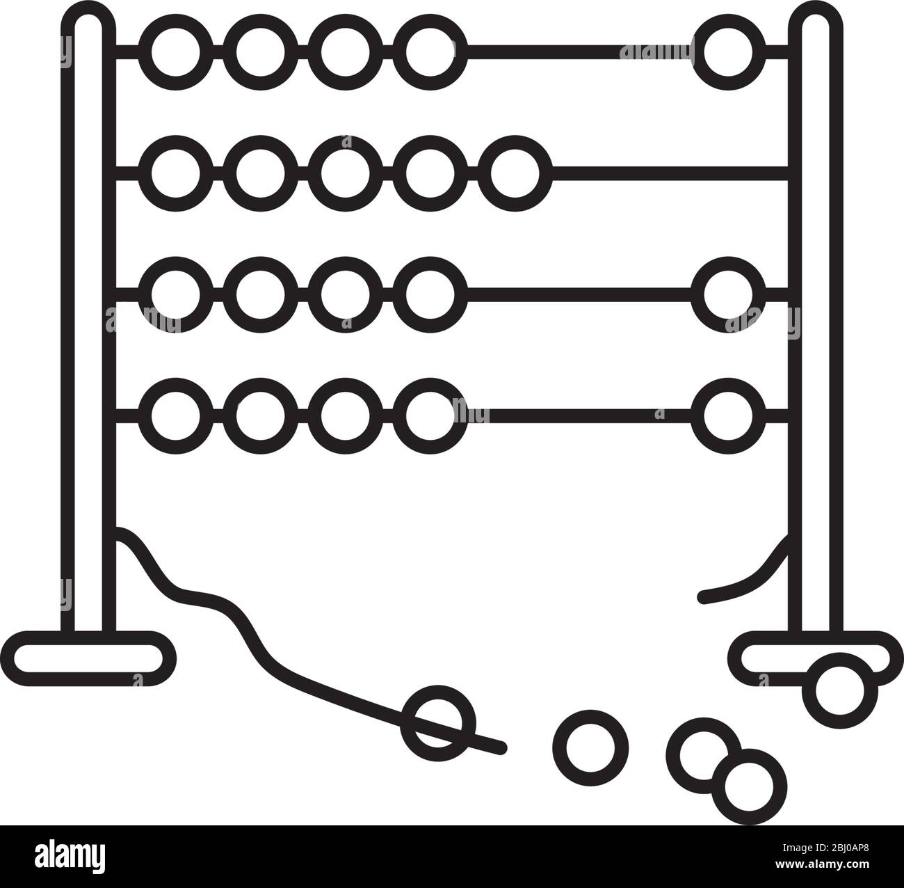 Icona linea vettoriale Abacus interrotta. Errore di calcolo e simbolo del contorno del blocco del sistema. Illustrazione Vettoriale