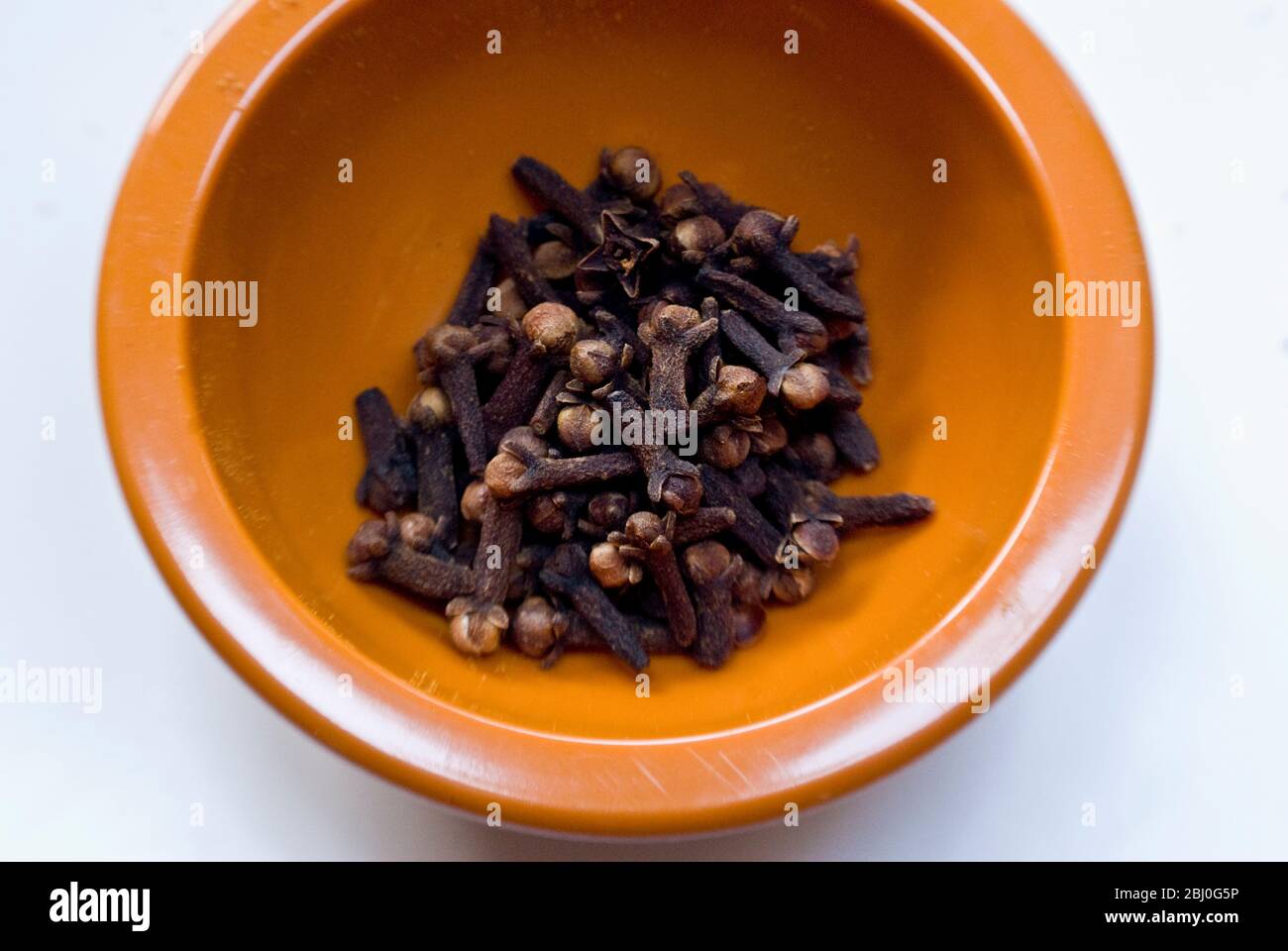 Una ciotola piccola di chiodi di garofano secchi interi - Foto Stock