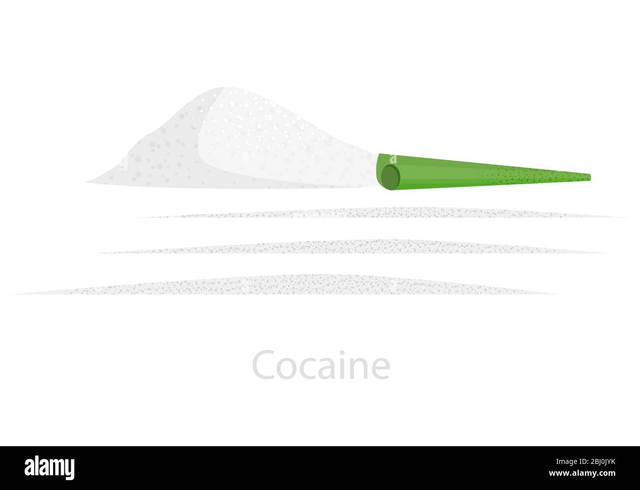 Un vetrino di cocaina con un tubo verde e strisce di dosi separate Illustrazione Vettoriale
