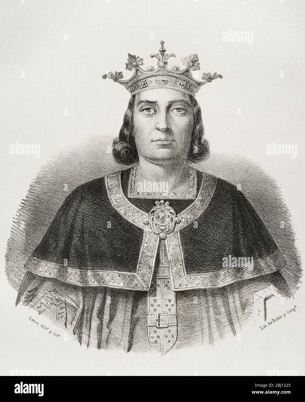 Ferdinando III di Castiglia, detto il Santo (1199/1201-1252). Re di Castiglia (1217-1252) e Leon (1230-1252). Illustrazione di Letre. Litografia. Cronica Generale de España. Storia Ilustrada y Descriptiva de sus Provincias. Galizia, 1866. Foto Stock