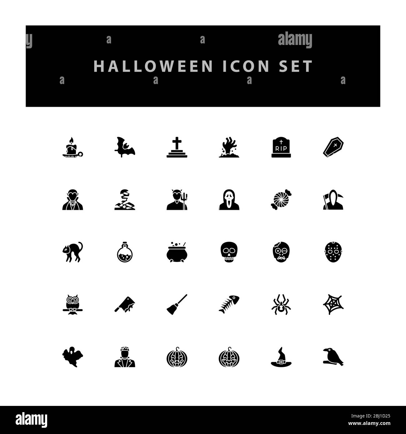 Set di icone vettoriali di Halloween con design in stile glyph Illustrazione Vettoriale