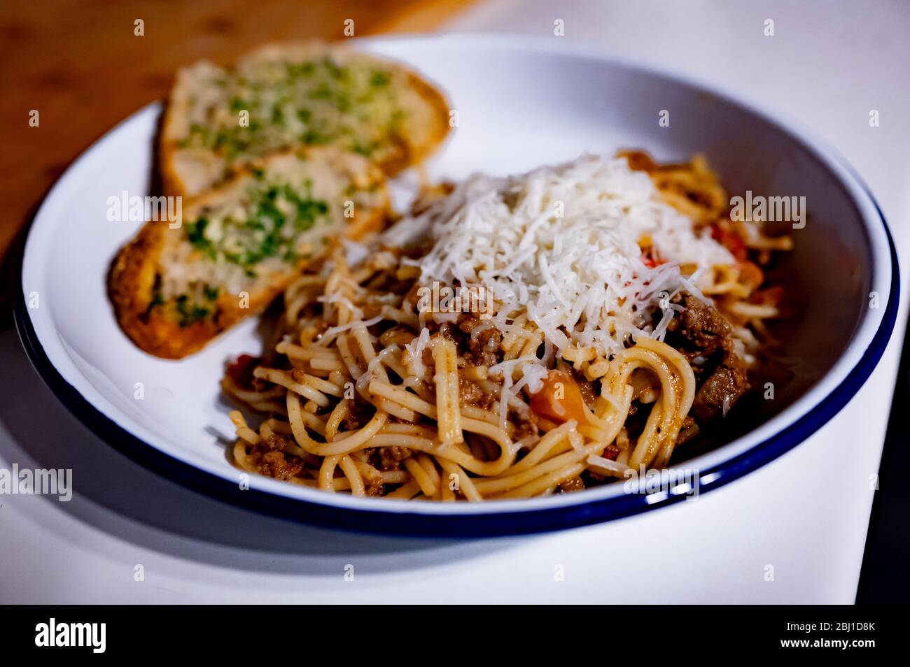 A sinistra sopra Spag Bol Foto Stock