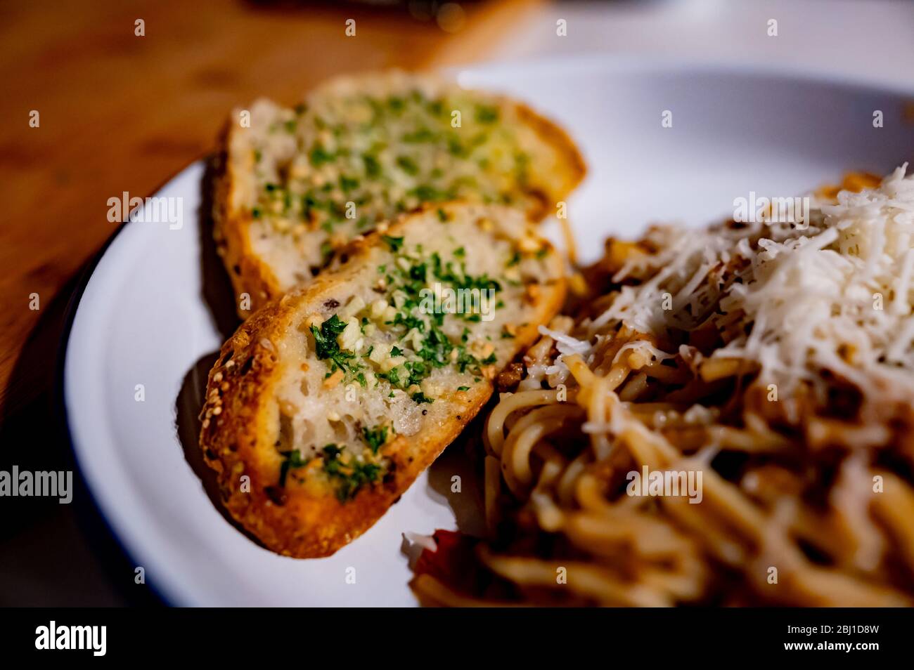 A sinistra sopra Spag Bol Foto Stock