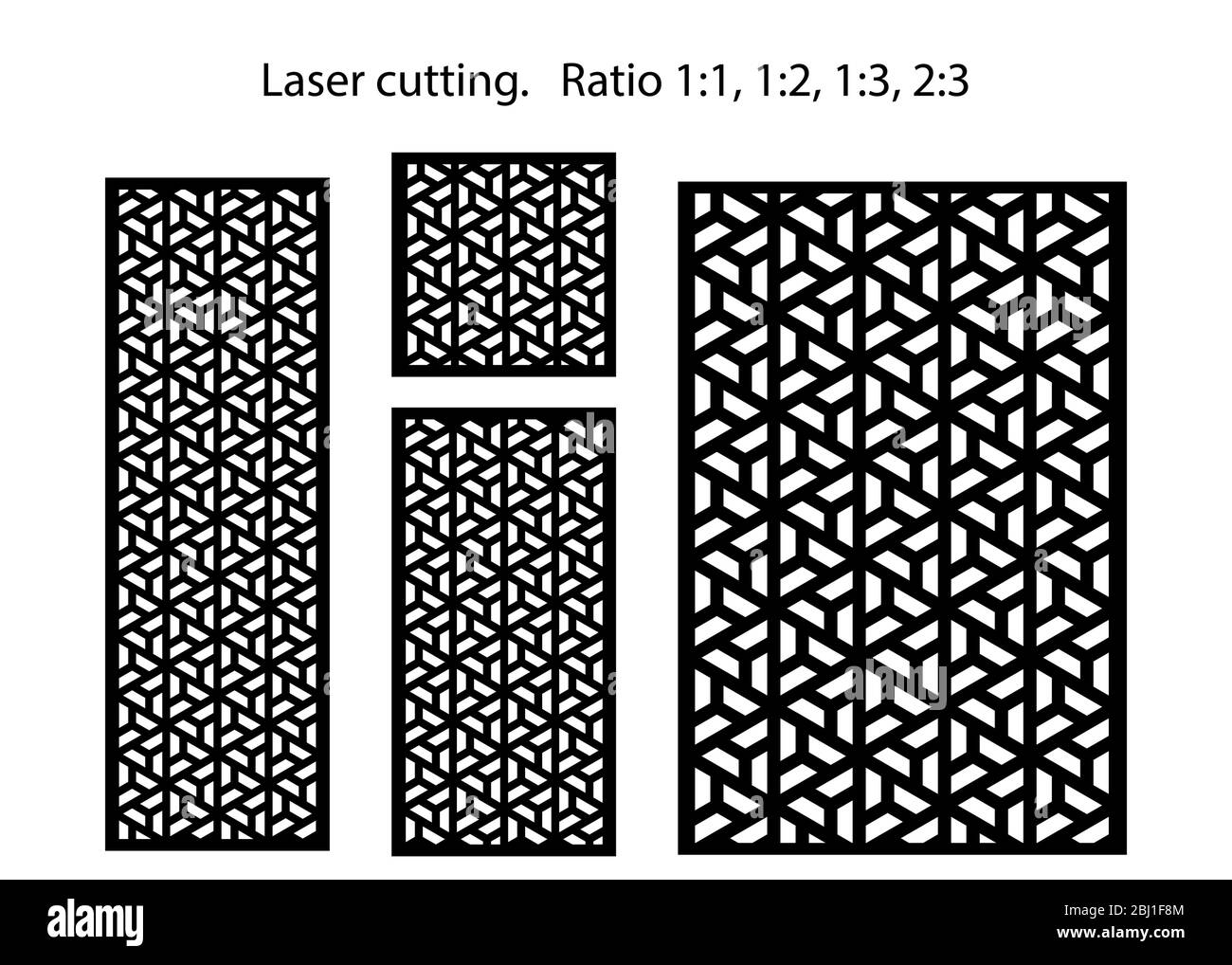 Set di pannelli decorativi vettoriali con taglio laser. Design Jali, arredamento cnc, design d'interni. Taglio laser arabo islamico. Illustrazione Vettoriale