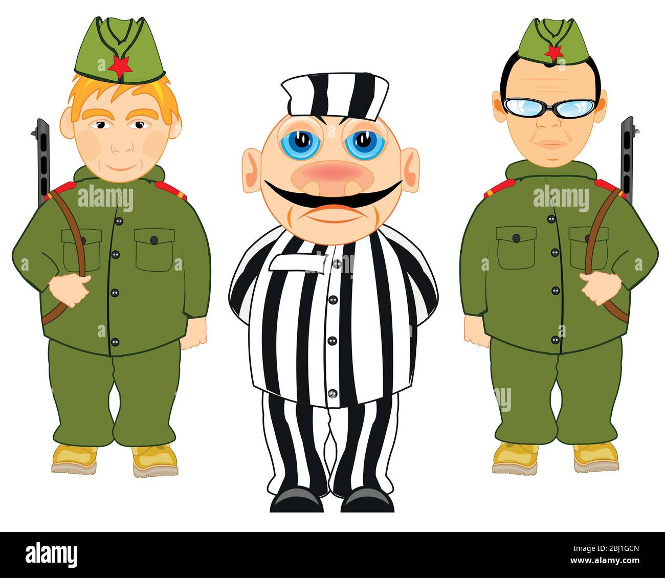 Arrestato criminale e due soldati con automa Illustrazione Vettoriale