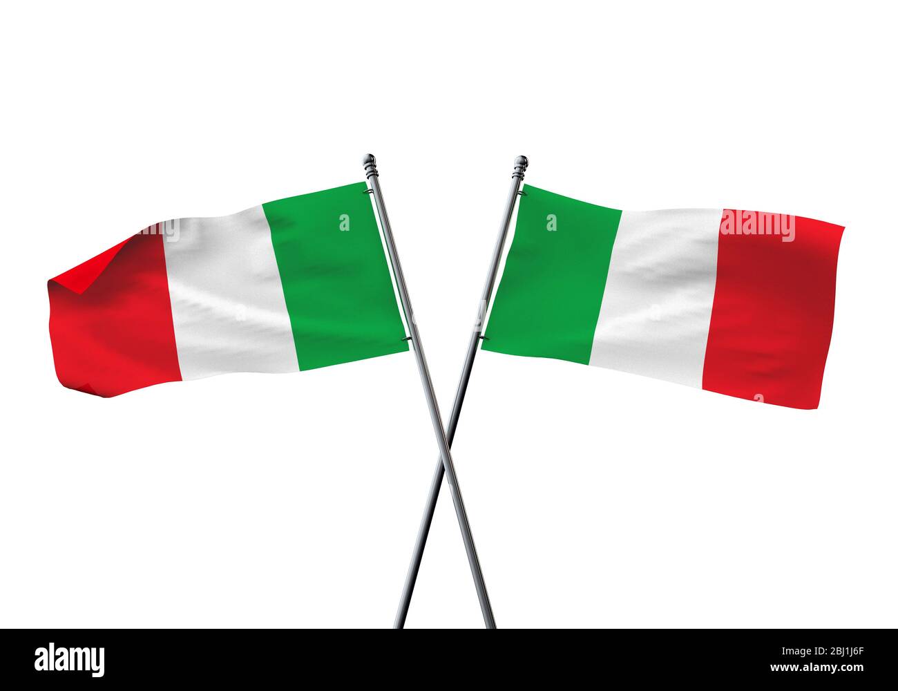 In Italia le bandiere incrociate isolato su uno sfondo bianco. Il rendering 3D Foto Stock