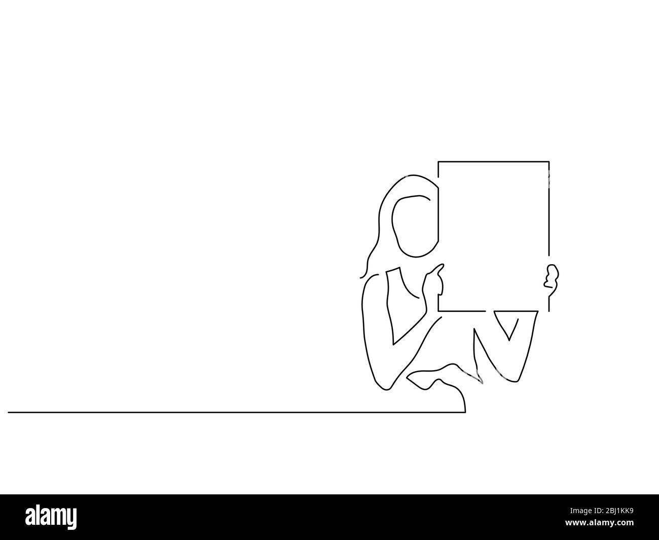 Attivisti che detengono un disegno di linea isolato banner, disegno di illustrazione vettoriale. Collezione di attivismo. Illustrazione Vettoriale