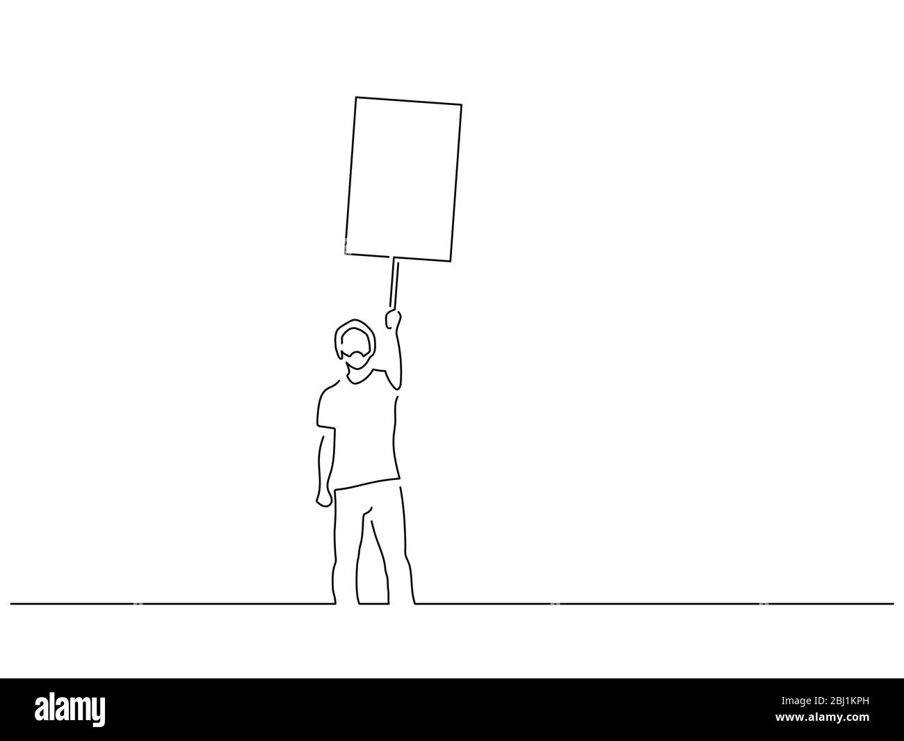 Attivisti che detengono un disegno di linea isolato banner, disegno di illustrazione vettoriale. Collezione di attivismo. Illustrazione Vettoriale