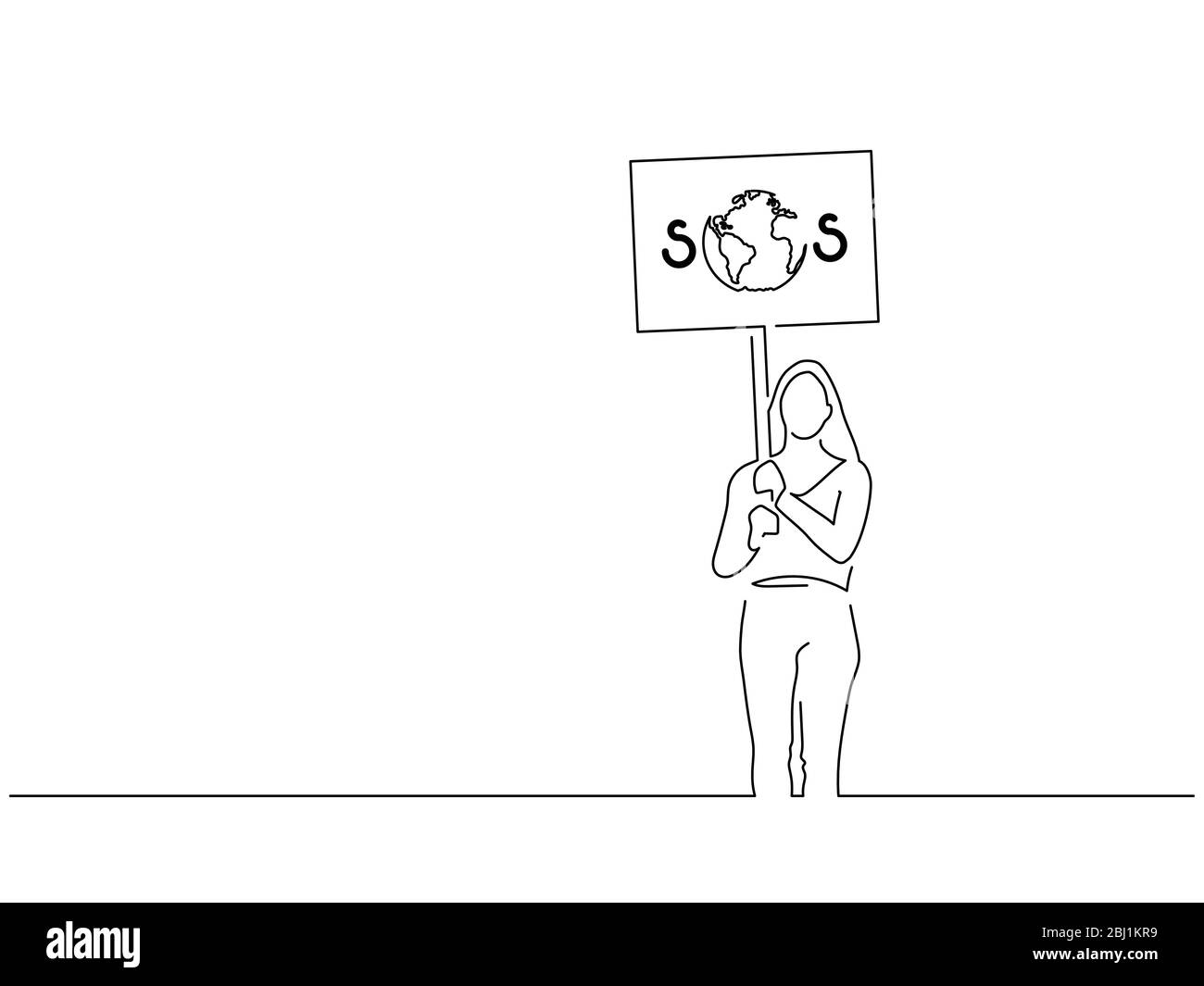 Attivisti che detengono un disegno di linea isolato banner, disegno di illustrazione vettoriale. Collezione di attivismo. Illustrazione Vettoriale