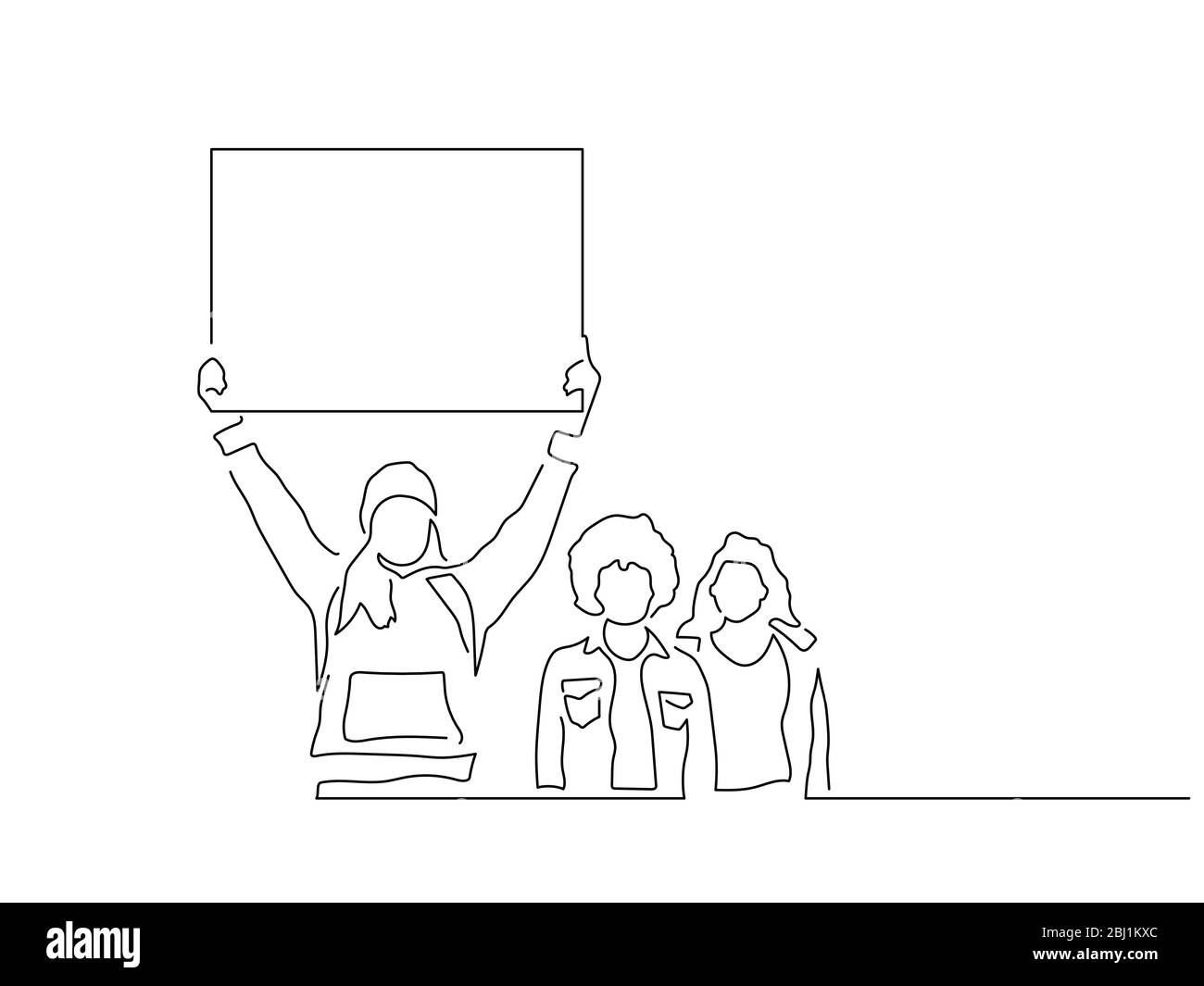 Attivisti che detengono un disegno di linea isolato banner, disegno di illustrazione vettoriale. Collezione di attivismo. Illustrazione Vettoriale