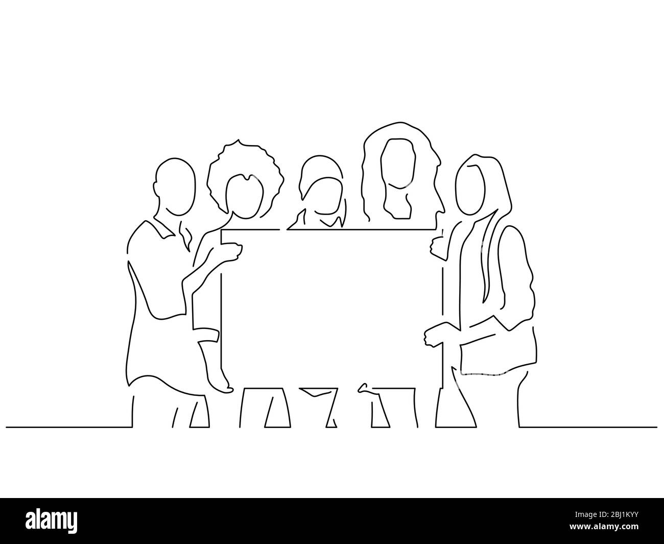 Attivisti che detengono un disegno di linea isolato banner, disegno di illustrazione vettoriale. Collezione di attivismo. Illustrazione Vettoriale