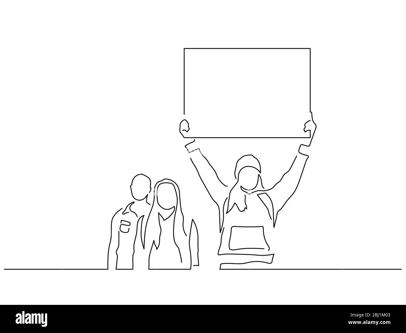 Attivisti che detengono un disegno di linea isolato banner, disegno di illustrazione vettoriale. Collezione di attivismo. Illustrazione Vettoriale