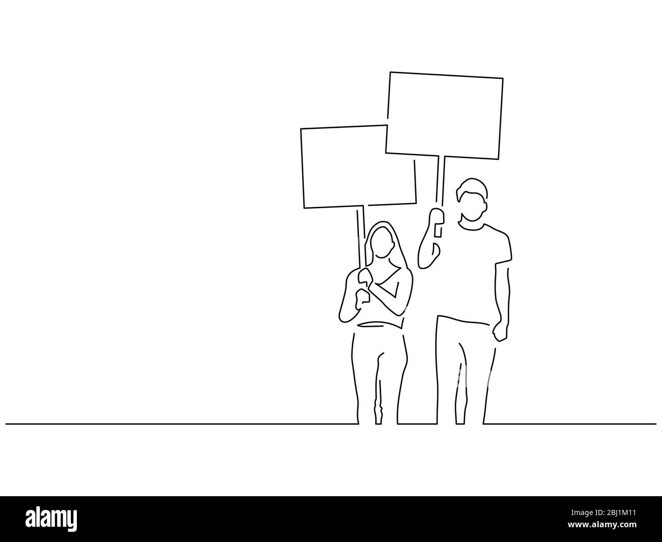 Attivisti che detengono un disegno di linea isolato banner, disegno di illustrazione vettoriale. Collezione di attivismo. Illustrazione Vettoriale