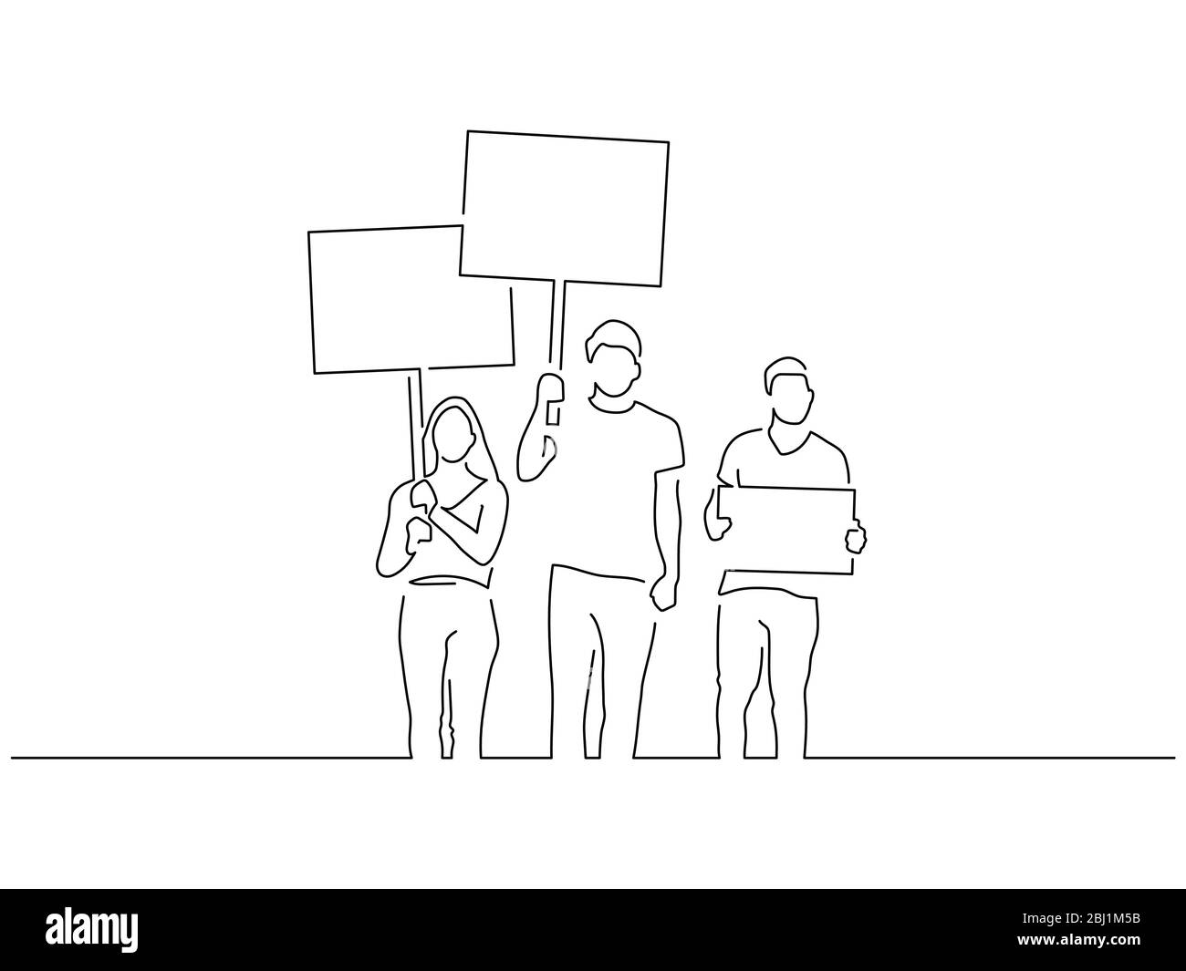 Attivisti che detengono un disegno di linea isolato banner, disegno di illustrazione vettoriale. Collezione di attivismo. Illustrazione Vettoriale