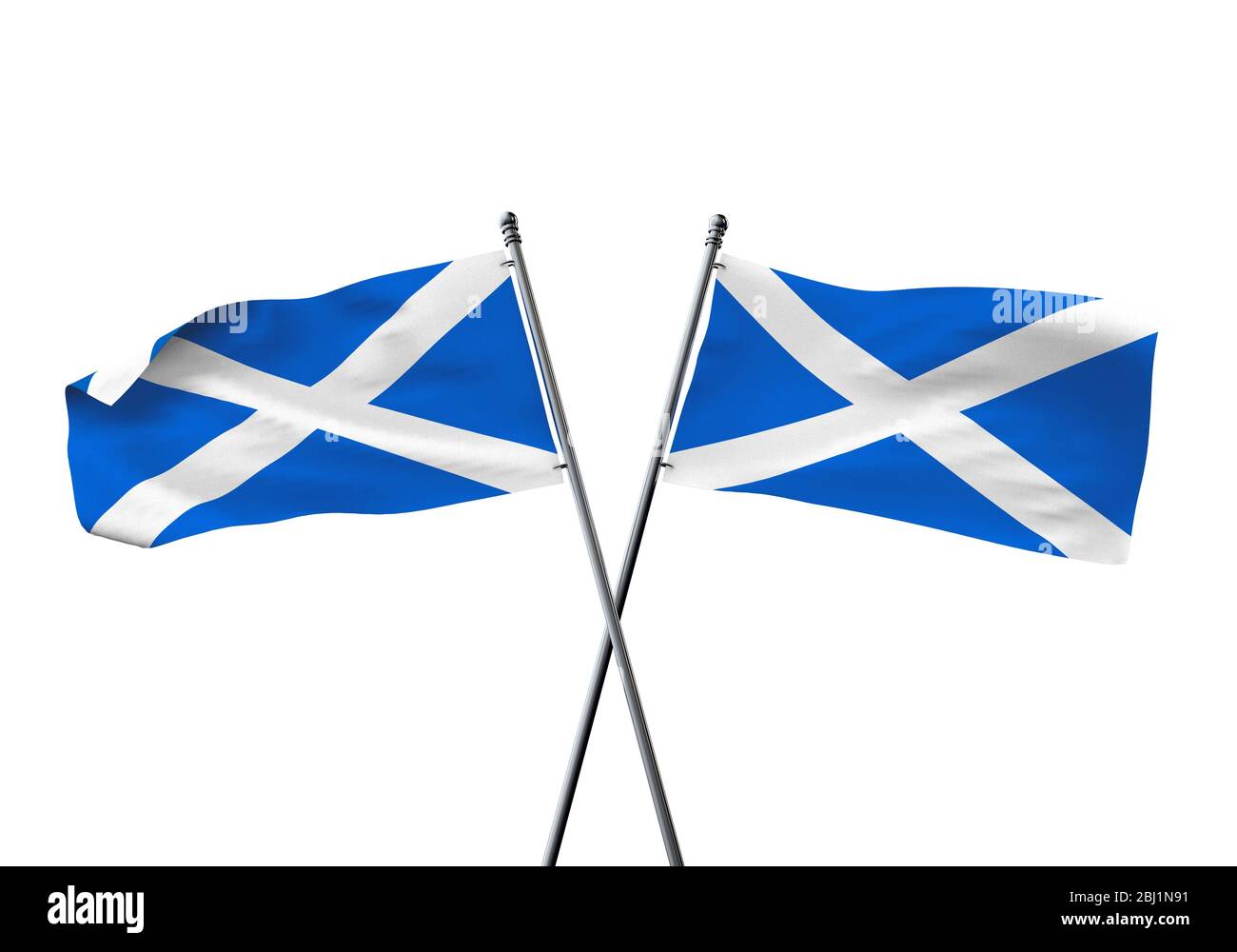 Scozia bandiere incrociate isolato su uno sfondo bianco. Il rendering 3D Foto Stock