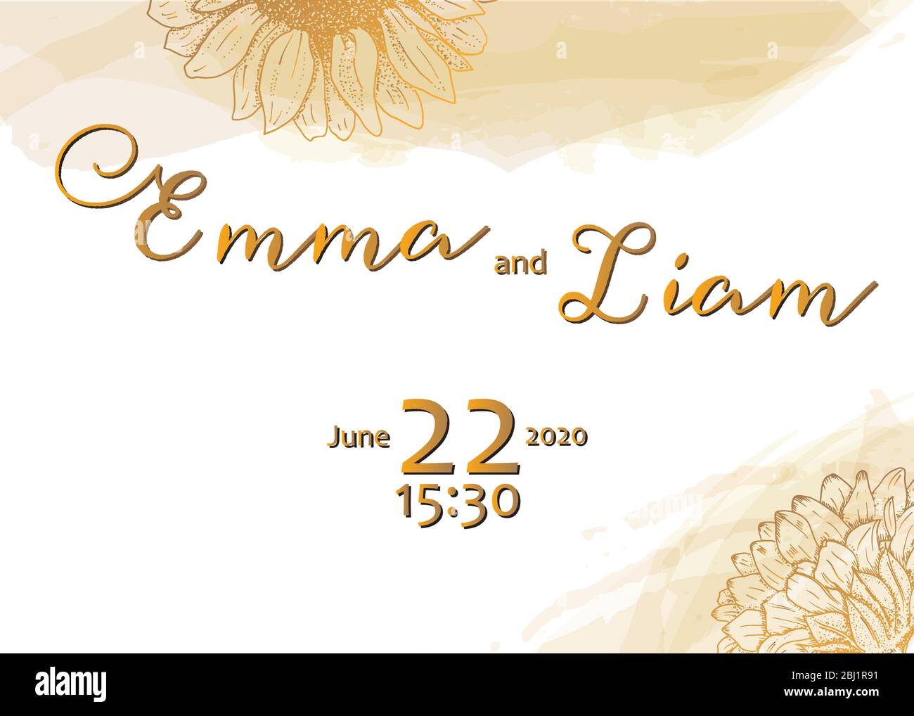 Modello Vector wedding con fiori d'oro, adatto per stampaggio a caldo, elegante cornice floreale Illustrazione Vettoriale