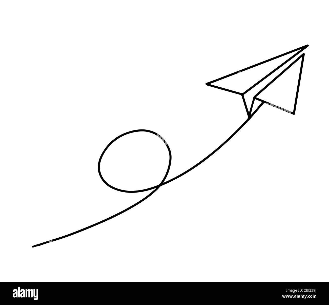 Volo di un piano cartaceo con un disegno a linea continua su sfondo bianco Illustrazione Vettoriale
