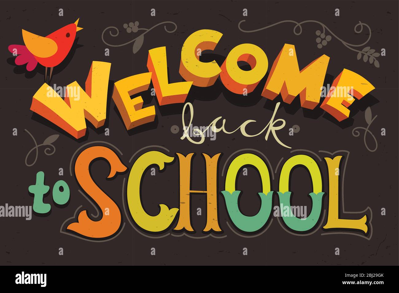 Bentornato a scuola colorato Blackboard design. Illustrazione Vettoriale