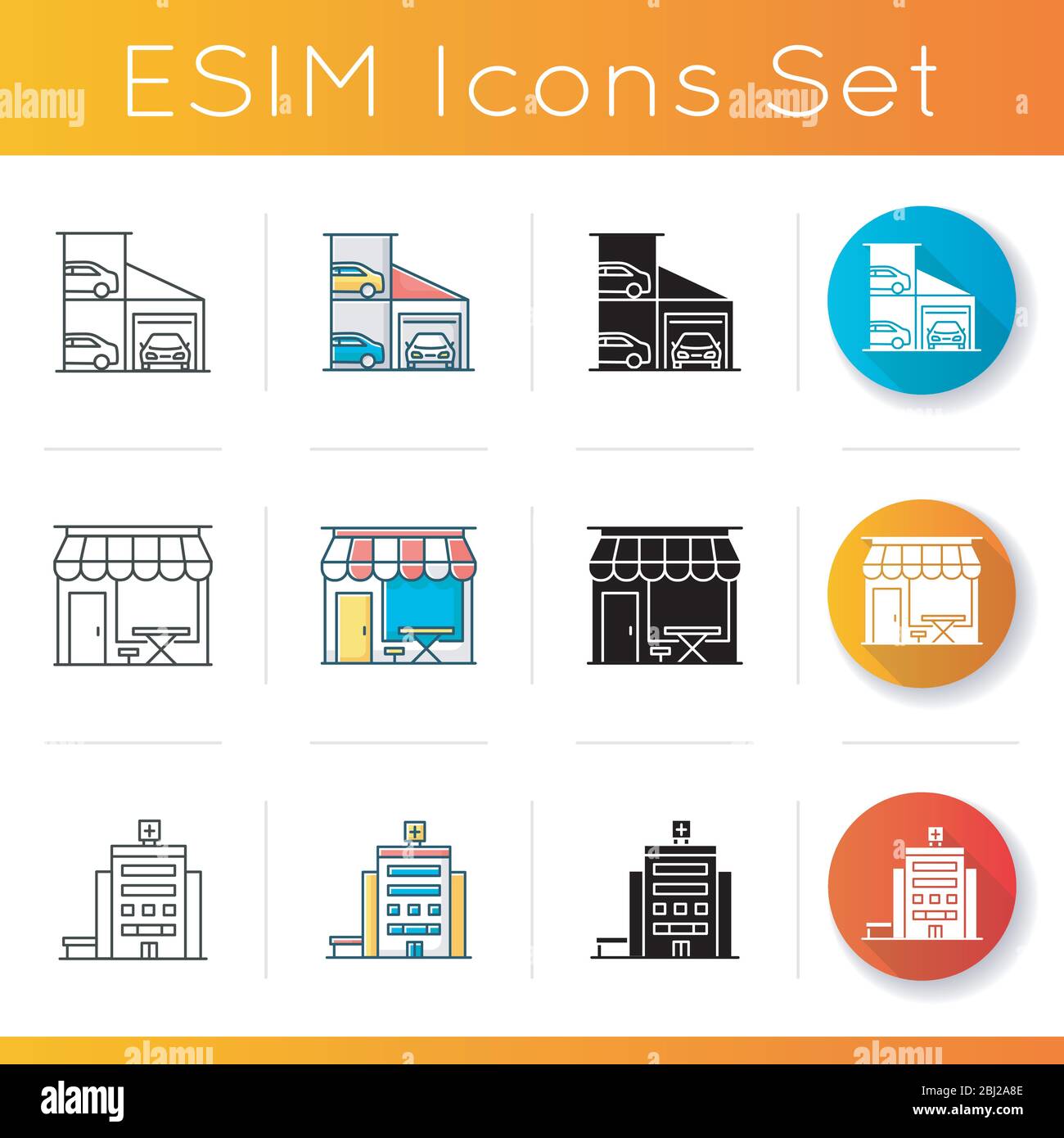 Icone esterne edificio urbano Illustrazione Vettoriale