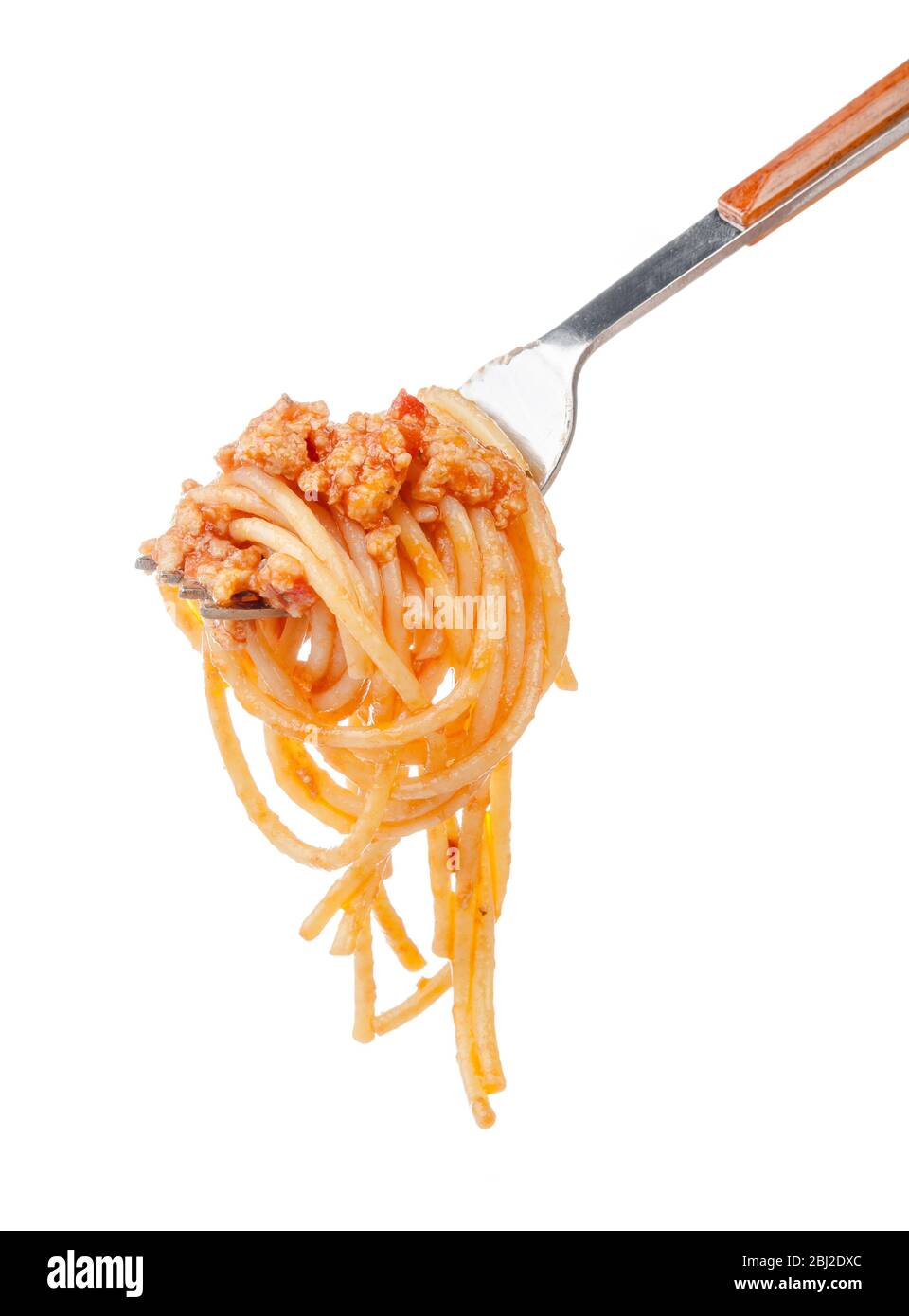 Spaghetti di pasta con salsa bolognese su forchetta Foto stock - Alamy