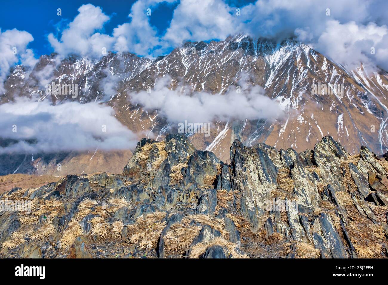 Formazione di rocce di scisto nell'Est del Caucaso Grande, Stepantsminda, Georgia Foto Stock