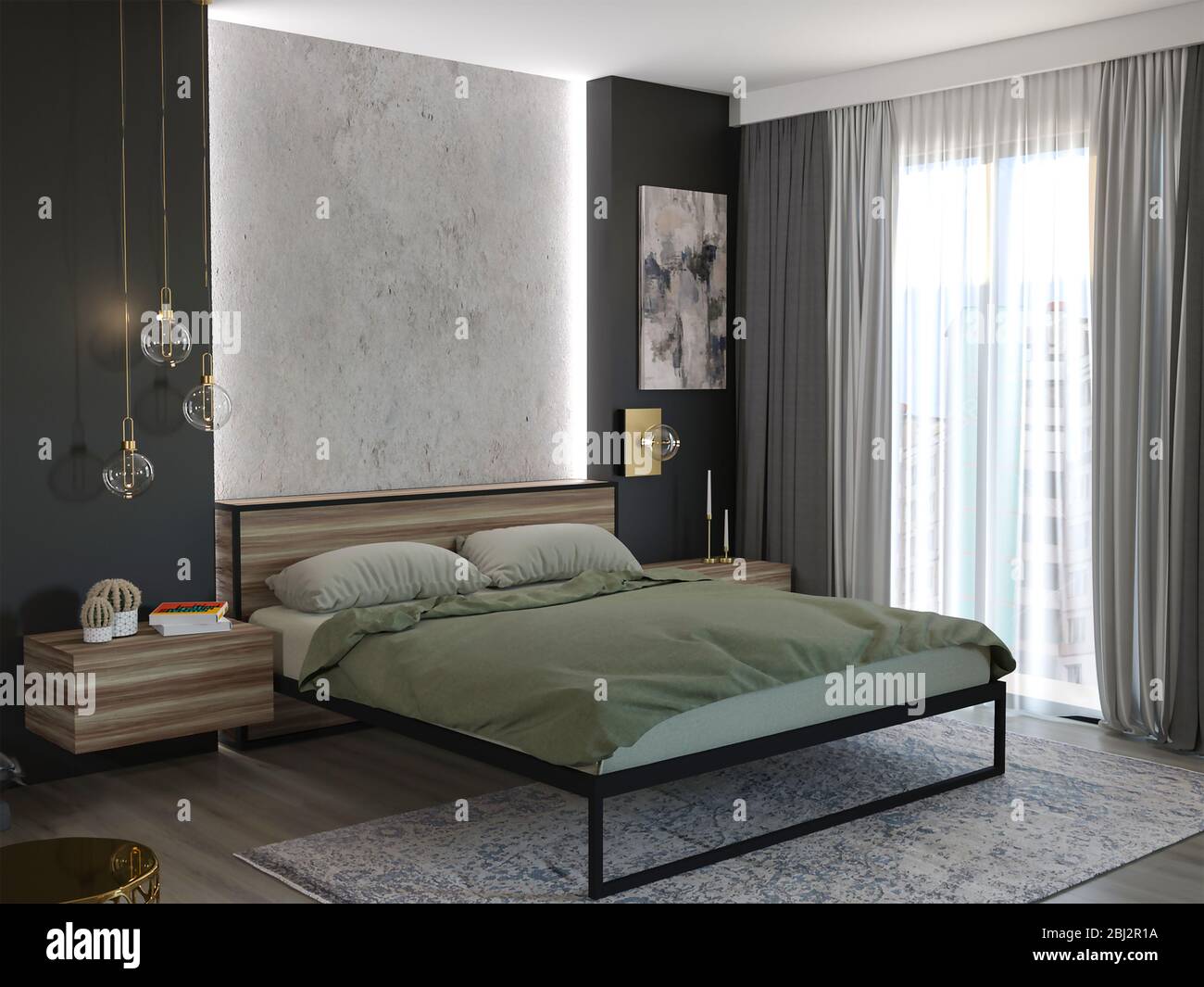 rendering 3d della nuova camera da letto loft Foto Stock