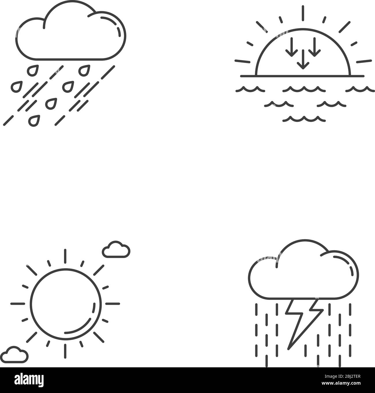 Set di icone lineari perfette per le previsioni diurne e notturne Illustrazione Vettoriale