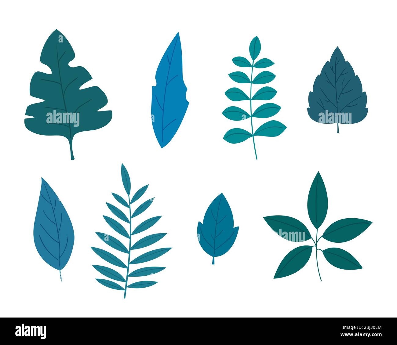 Set di 8 diverse piante in vaso. Colori di vecchio stile in stile moderno. Disegni fatti a mano isolati su sfondo bianco. Illustrazione Vettoriale