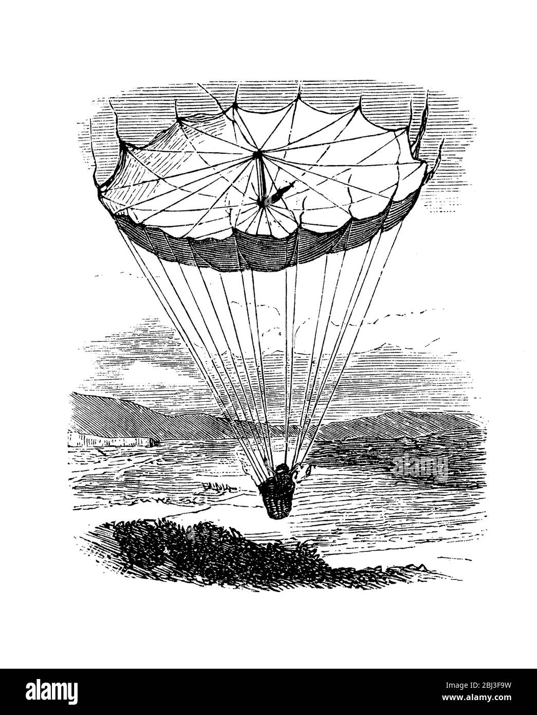 Robert Cocking (1776 - 1837) ha trascorso molti anni a sviluppare un paracadute a forma di cono rovesciato, ma è stato ucciso in un tentativo di paracadutismo quando il paracadute si è rotto prima di colpire il terreno nel 1837 Foto Stock