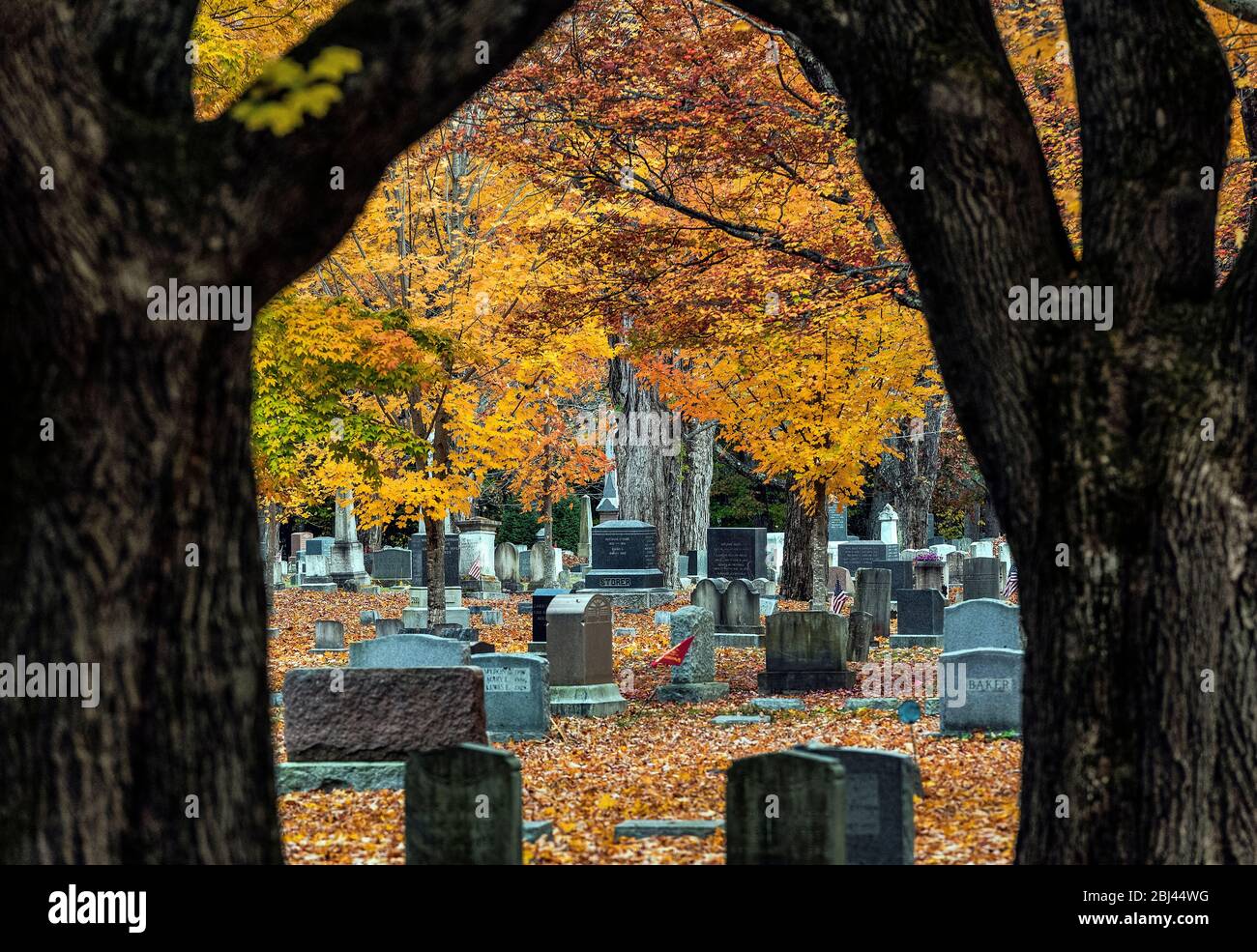 Cimitero d'autunno a Yarmouth. Foto Stock