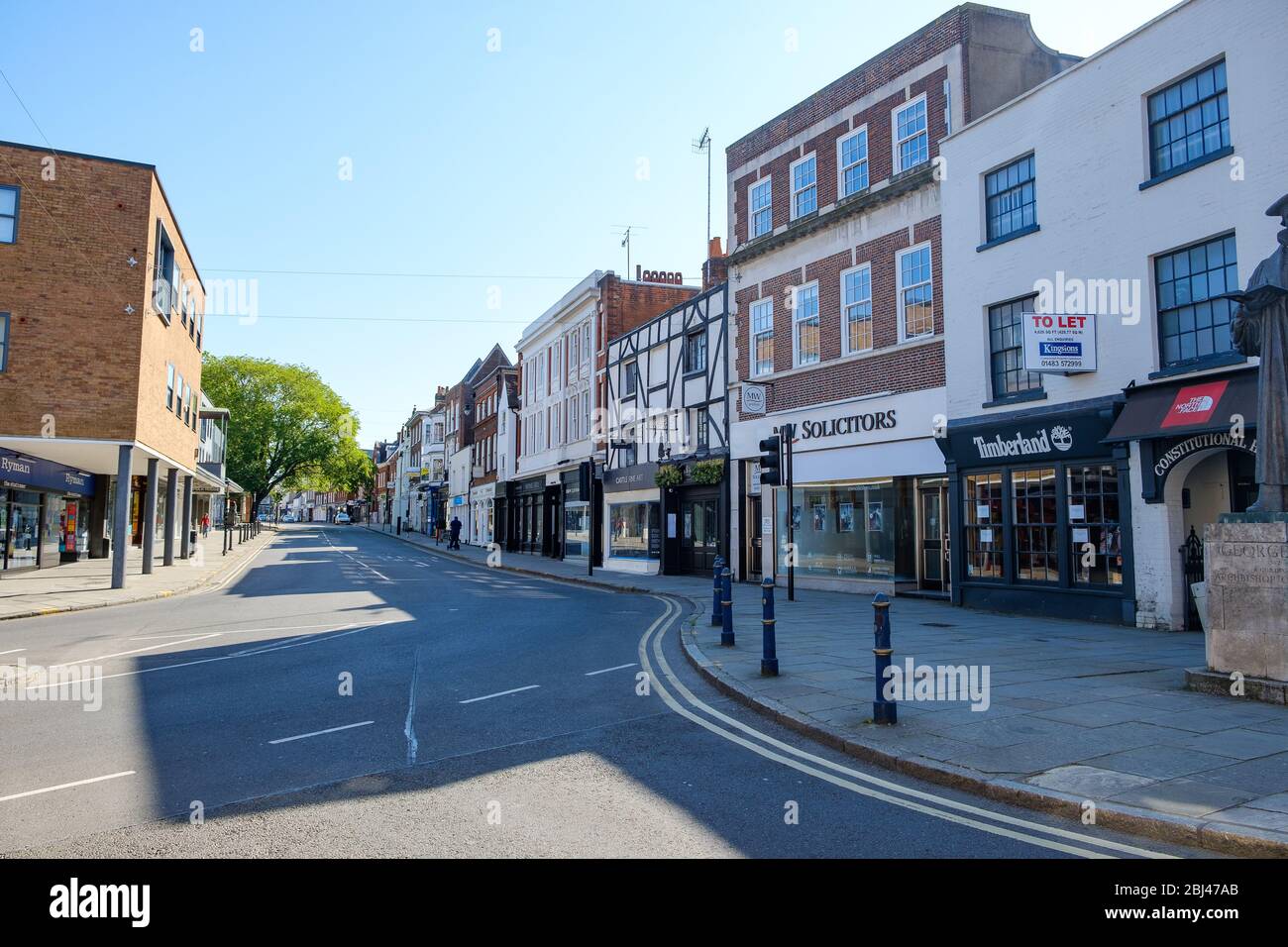 Empty High Street Guildford Surrey: Blocco Covid-19 Foto Stock