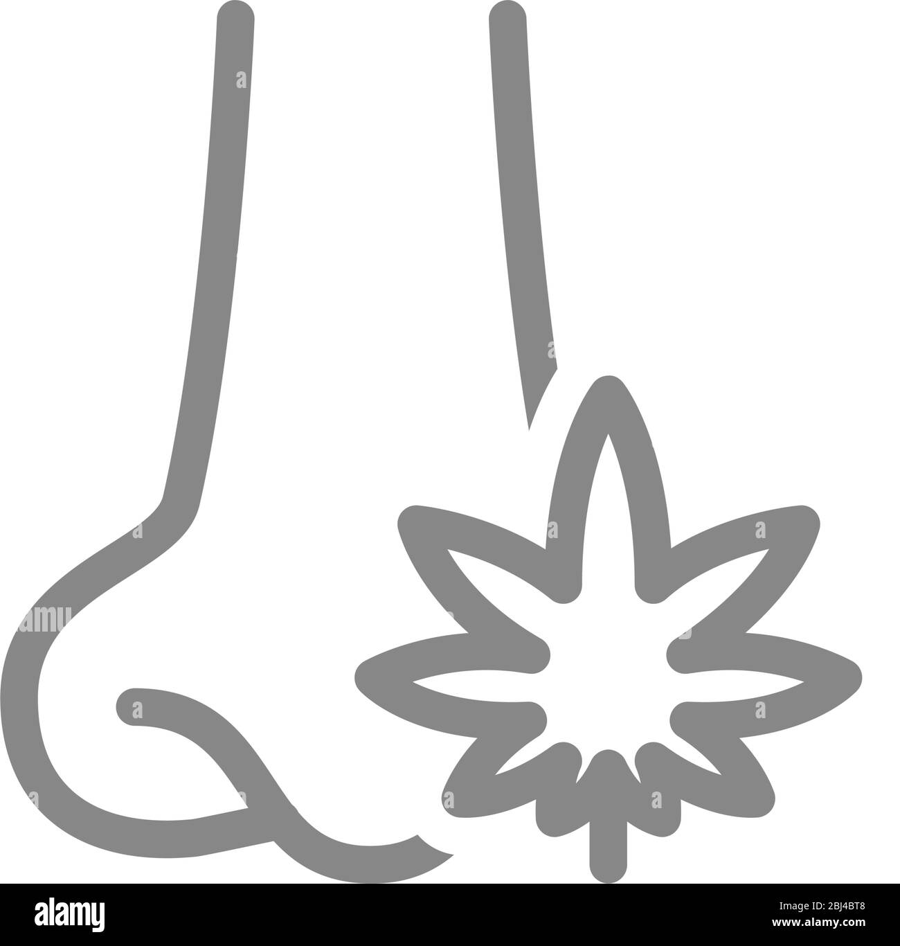 Naso umano con icona a forma di foglia di marijuana. Trattamento della cannabis, simbolo dell'anestesia Illustrazione Vettoriale