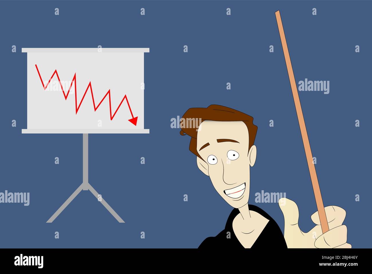 Giovane uomo d'affari preoccupato per il declino economico - illustrazione vettoriale Illustrazione Vettoriale