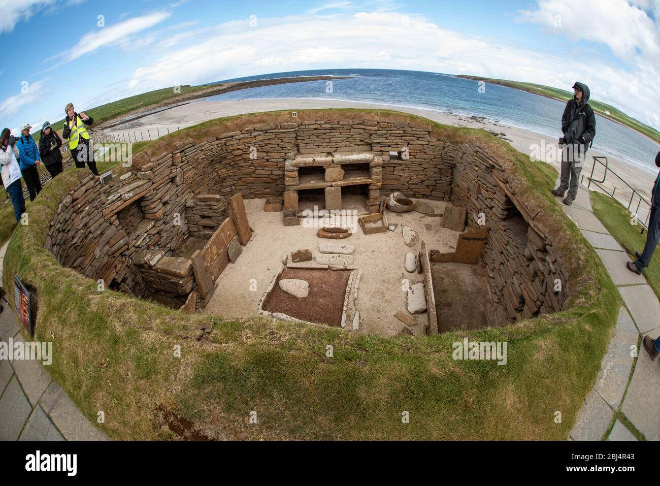 Skara Brae Sandwick Bay of Scales, insediamento neolitico delle Orcadi, sito patrimonio dell'umanità dell'UNESCO Foto Stock