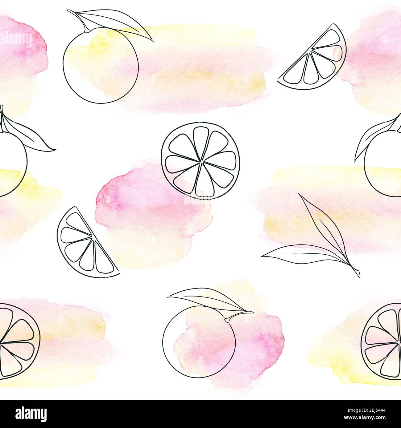 Motivo senza cuciture di macchie acquerello e agrumi Foto Stock