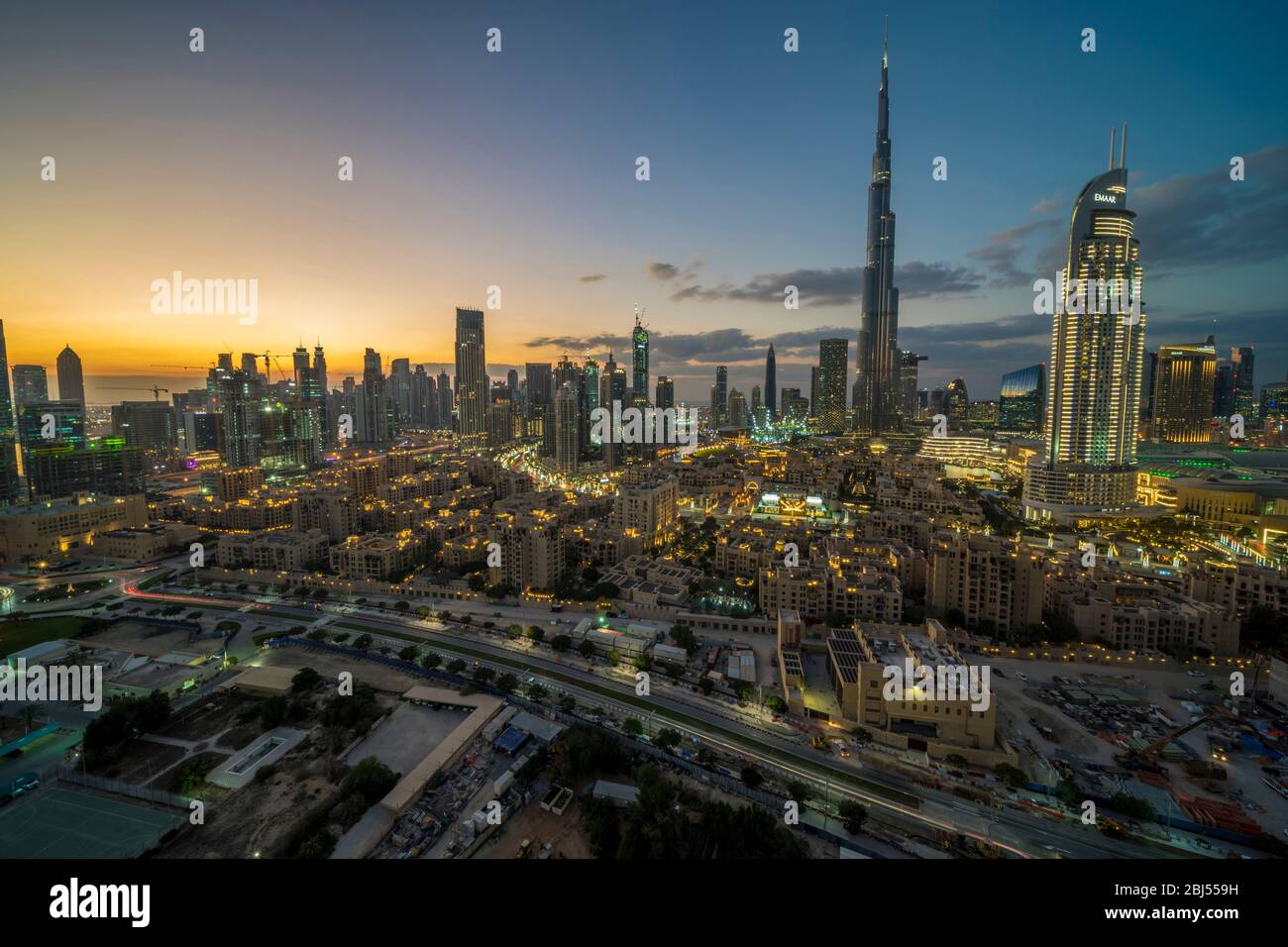 Tramonto sul centro di Dubai. Foto Stock