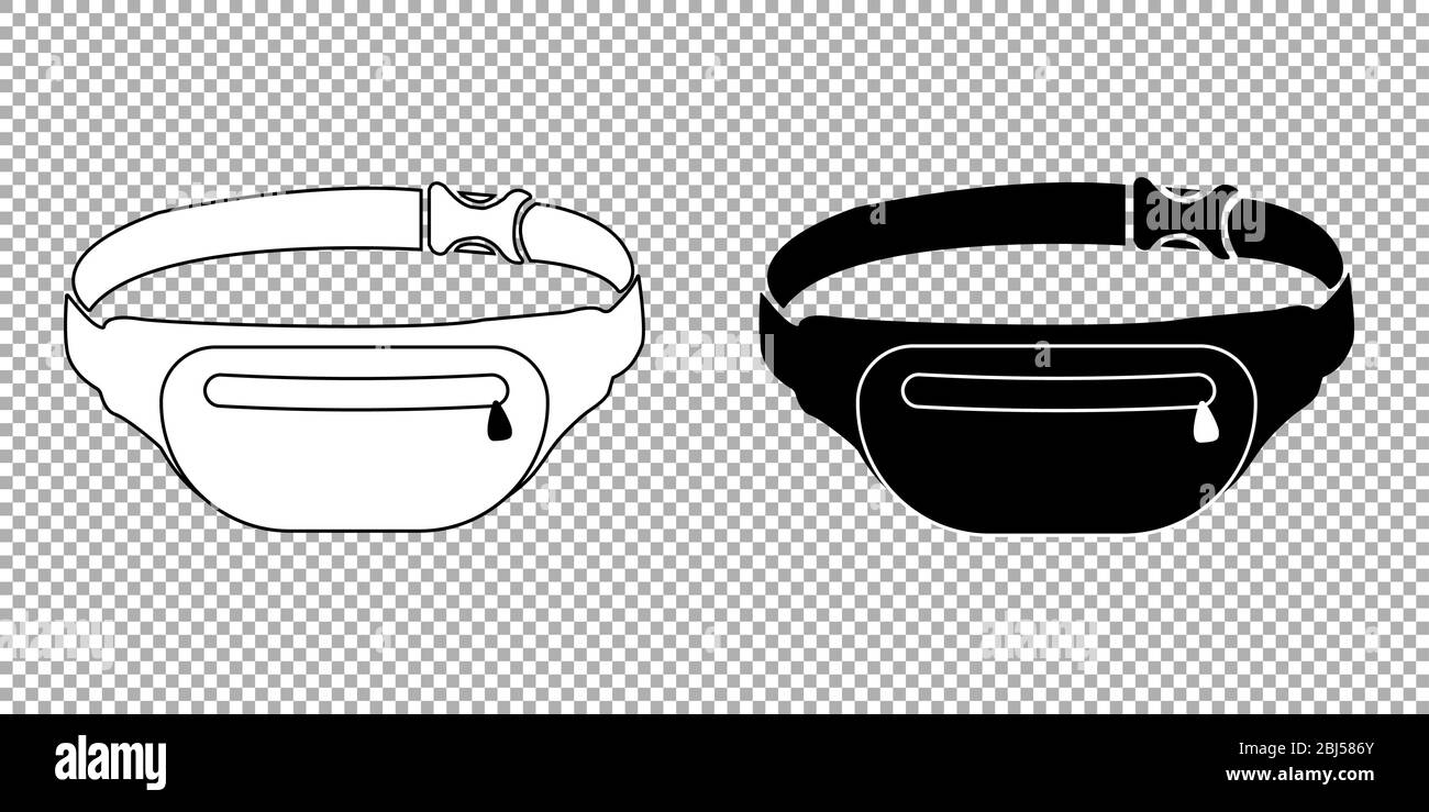 Borsa in vita nera e bianca, Fanny Pack stile anni '80-'90. Vettore EPS10 Illustrazione Vettoriale