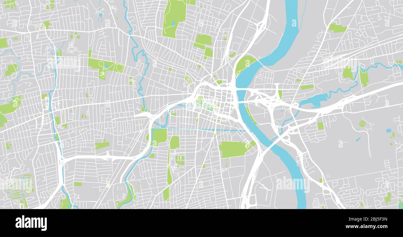 Mappa urbana vettoriale di Hartford, USA. Capitale dello stato del Connecticut Illustrazione Vettoriale